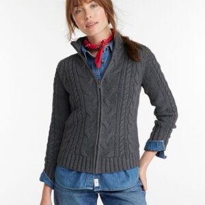 L.L. Bean Gray Double L Mixed Cable Zipper Front Cardigan